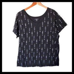 Lane Bryant Black Champagne Flute‎ Print Short Sleeve Tee Plus Size 18 20